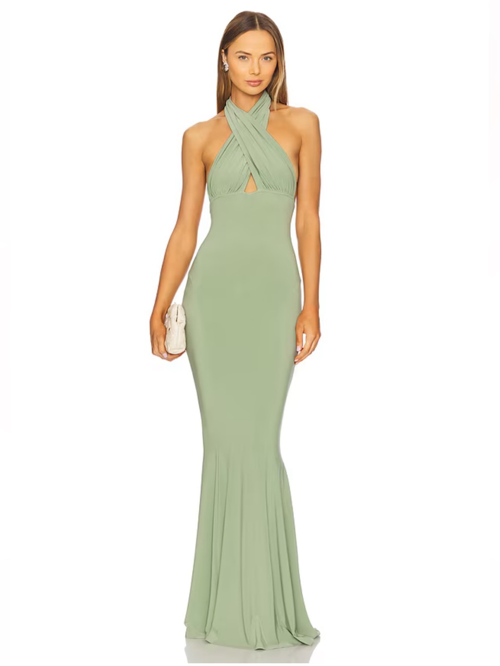 Norma Kamali Cross Halter Fishtail Gown
